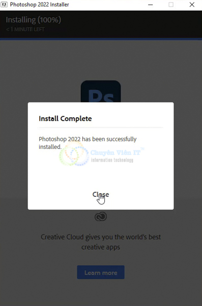 Hoàn tất cài đặt phần mềm Adobe Photoshop CC 2022