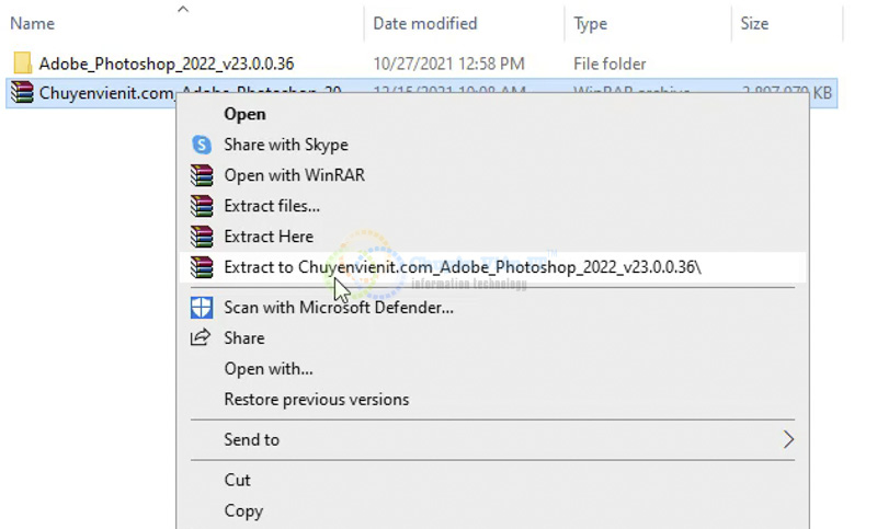 Giải nén phần mềm Adobe Photoshop CC 2022