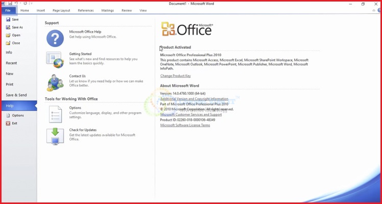 “Product Activated” là đã cài đặt thành công bản quyền Office 2010