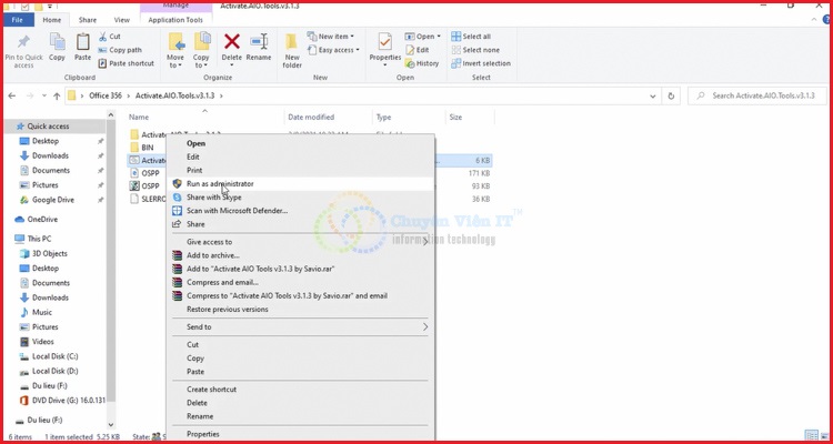 Mở file bằng run administrator